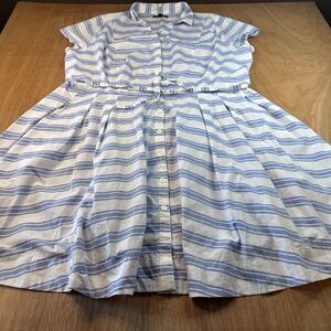 Ellos Striped Shirt Dress Womens 2X Blue White Tie Waist Pockets